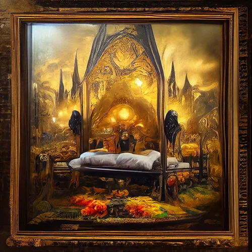 Martin_Kraken_vintage_Gothic_death_bed_with_golden_frame_and_bl_ebac757b-30cd-461e-91d6-02c2f...webp