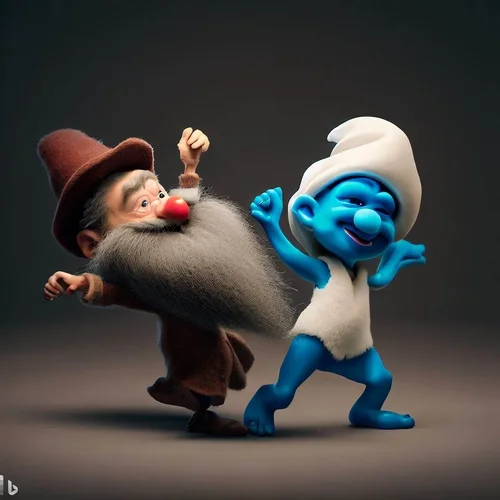 a smurf dancing with a funny dwarf-2.webp