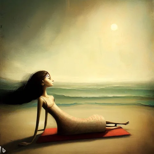 a beautiful girl sunbathing on the beach in the style of Alexander Jansson-4.webp