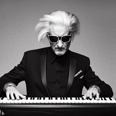 Karl Lagerfeld, funny mimics, playing a keyboard-synthesizer-2.jpg