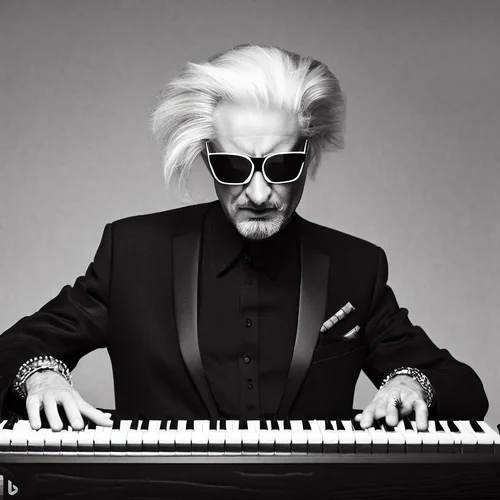 Karl Lagerfeld, funny mimics, playing a keyboard-synthesizer-2.webp