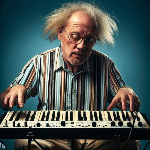 Otto Waalkes, funny mimics, playing a keyboard-synthesizer-1.webp