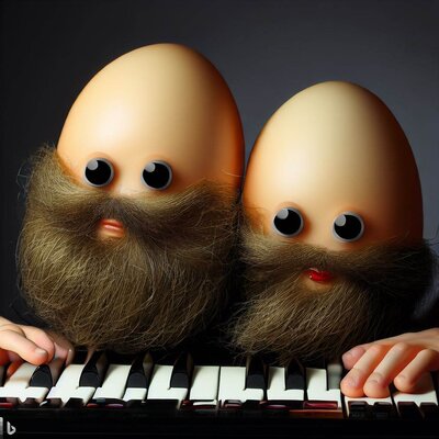 a face, the chin made of two hairy eggs, playing a keyboard-synthesizer-1.jpg