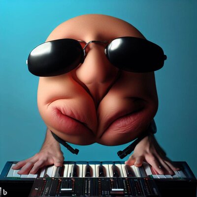 a face made from a bottom, funny mimics, playing a keyboard-synthesizer-3.jpg