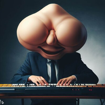 a face made from a butt, funny mimics, playing a keyboard-synthesizer-1.jpg