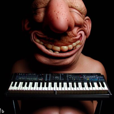 a face made from a well fed arse, funny mimics, playing a keyboard-synthesizer-2.jpg