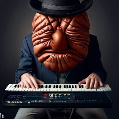 a face made from a well fed arse, funny mimics, playing a keyboard-synthesizer-3.jpg