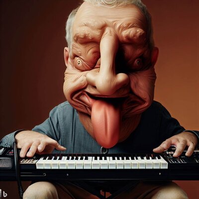 a face made from a well fed arse, funny mimics, playing a keyboard-synthesizer-6.jpg