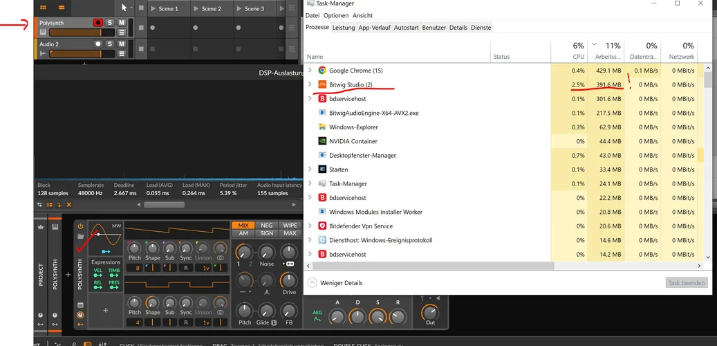 Nur 1 Spur Bitwig Synth intern.webp