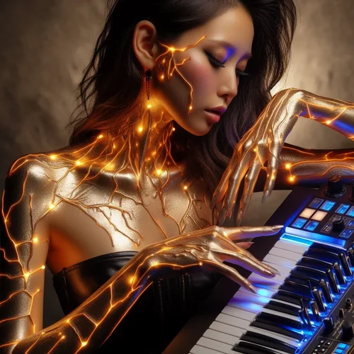 eine wunderschöne Tänzerin mit der Hautoberfläche wie ein frittierter Kartoffelchip berührt e...webp