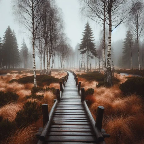 Eine Wanderung durch das Brackvenn bei Monschau-Mützenich auf Holzstegen ohne Geländer bei Sc...webp