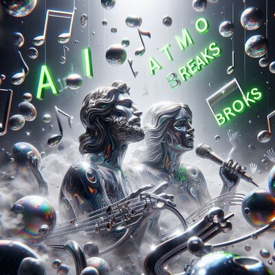 Fotorealistic high detailed Chrome music notes floating like acid; adam and eve singing in a ...jpeg