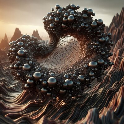 eine aus Ferrofluid geformte organisch-verzweigte Sinuswelle mutiert zum Quaternion in einer ...jpeg