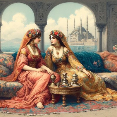 Die zwei Schönheiten auf der Ottomane. Aquarell von Emil Finckenberger-3.jpeg