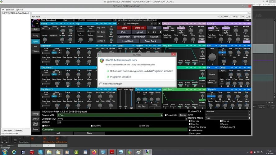 Crash Reaper beim Öffnen ohne USB und dann Wiederherstellen der USB Verbindung.webp